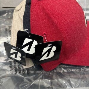 3 Bridgestone Golf Hats Red/Navy/Beige Bundle